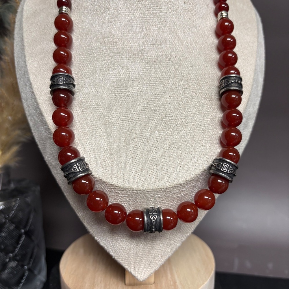 Vintage Carnelian Beaded Necklace | Irish Mothers‎ Knot Necklace | Celtic K - Picture 2 of 9